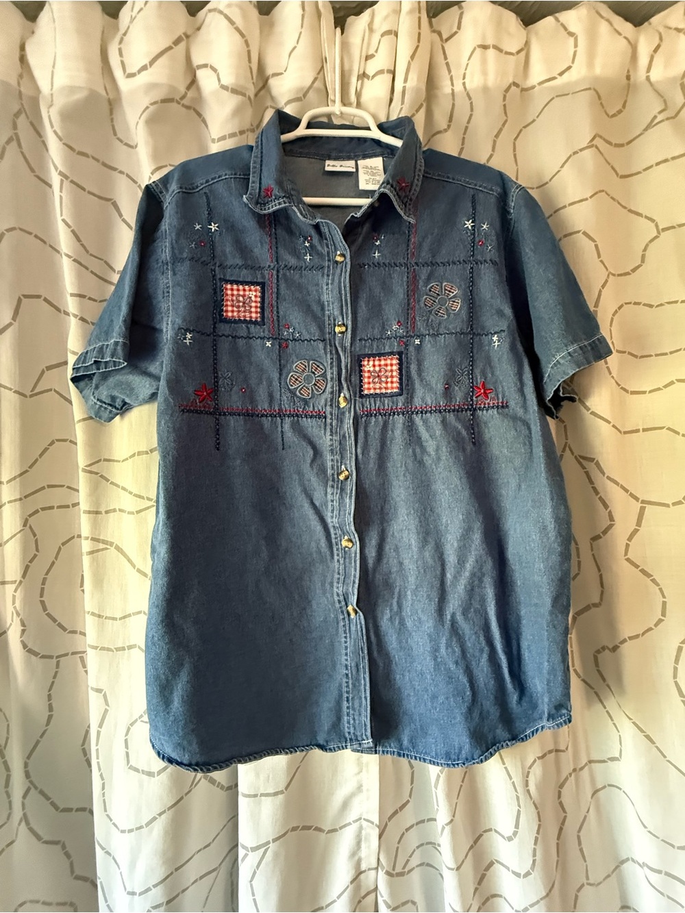 Bobbie Brooks Blue Embroidered Denim Button-Front Shirt